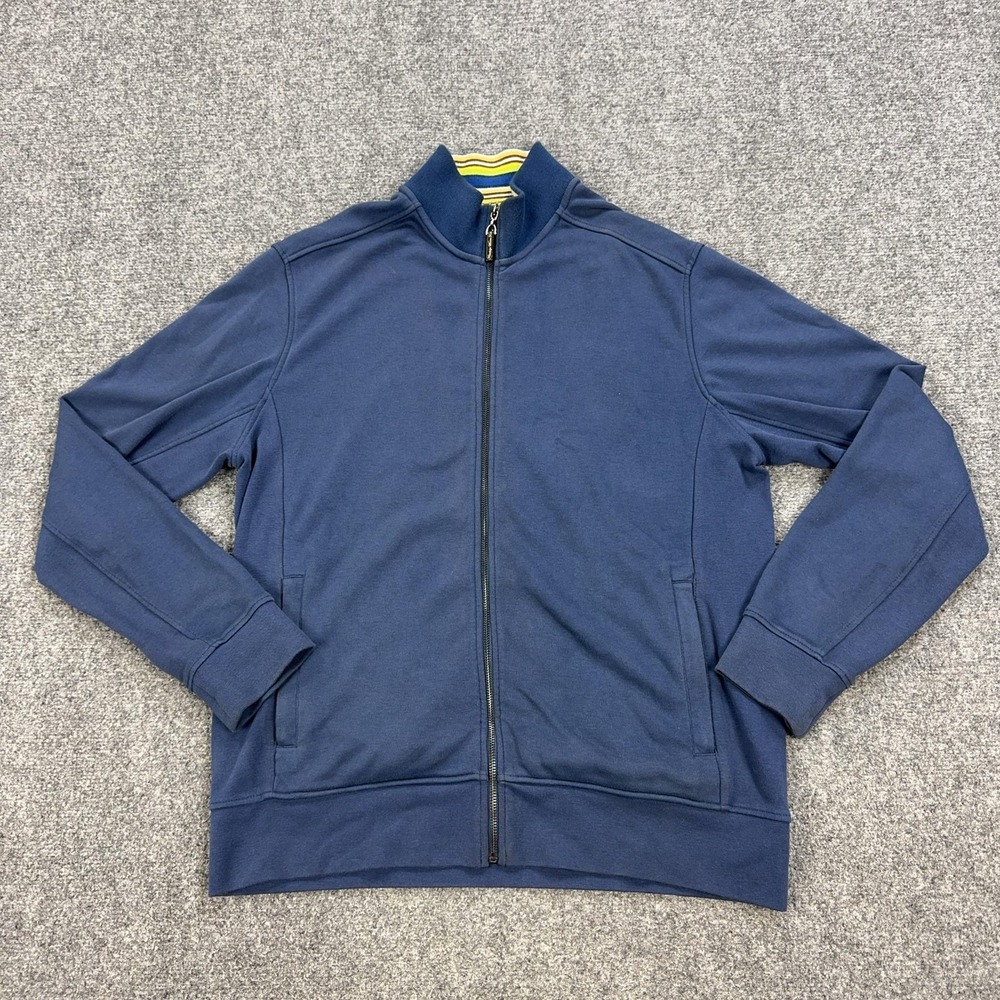 Robert Graham Sweatshirt Mens M Blue Full Zip Mock Neck Knit Pockets Cotton